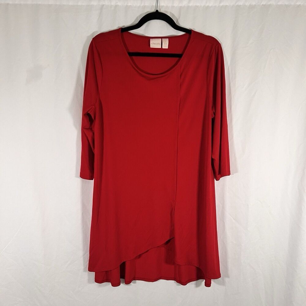 Chico's Mini Dress Women's Large Solid Red Long Sleeve Round Neck Pullover